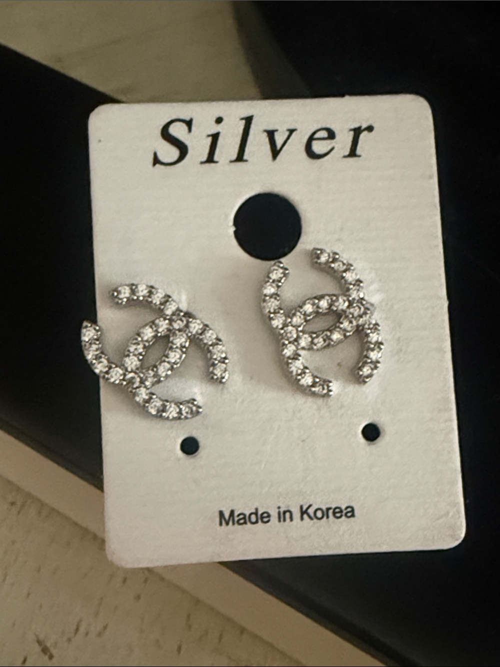Rhinestone Interlocking Logo-Style Stud Earrings - Silver
